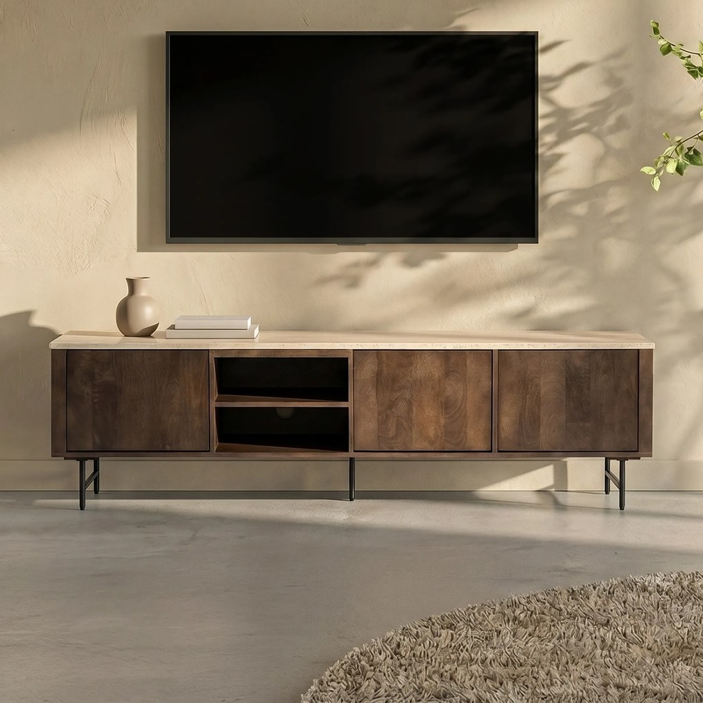 Tv-meubel Met Travertin Blad 200 Cm - 200x40x52cm.