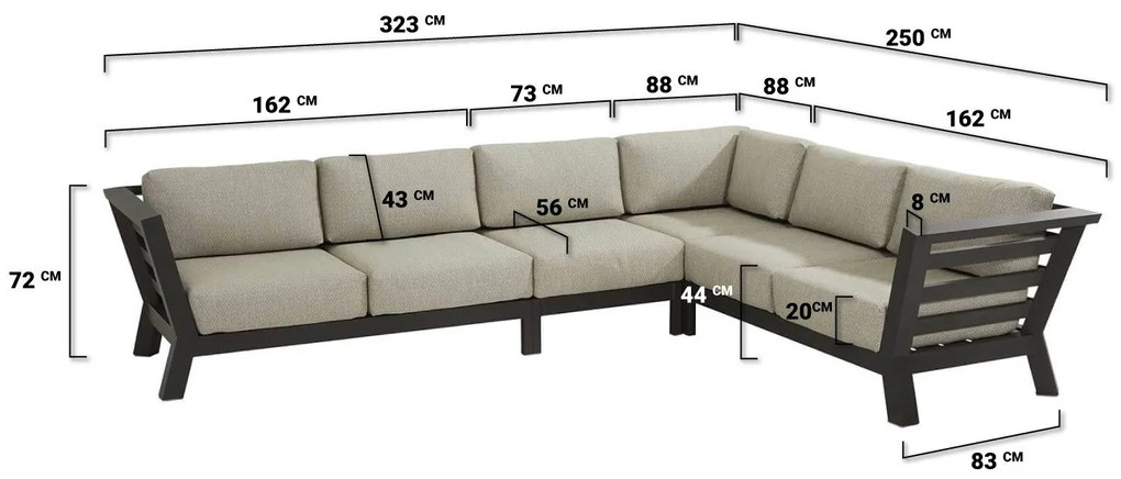 Hoek loungeset 6 personen Aluminium Grijs  4 Seasons Outdoor Meteoro