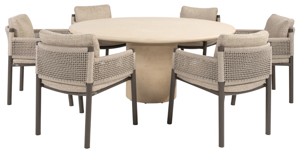 Hampton Savanne dining tuinset 160xH75 cm rond 7 delig mortex terre 4 Seasons Outdoor