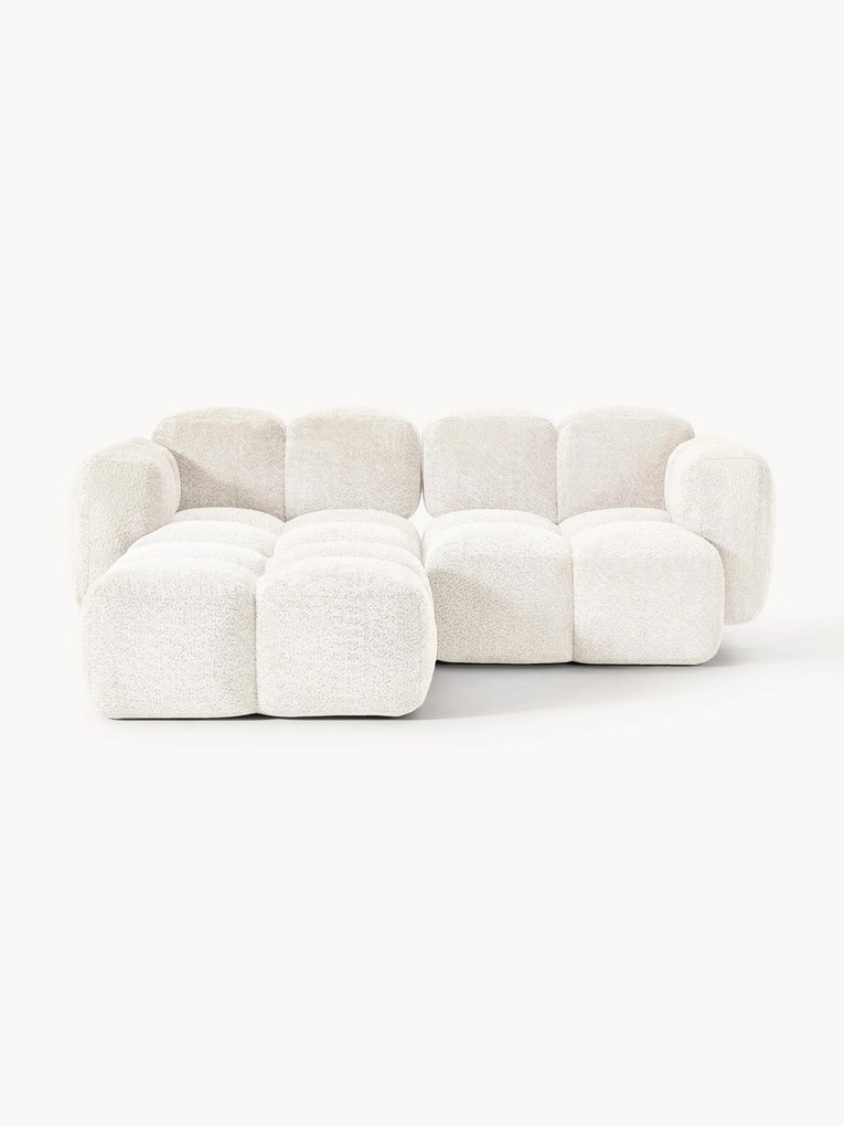 Modulaire teddy bouclé bank Tayla (2-zits) met poef (links/rechts)