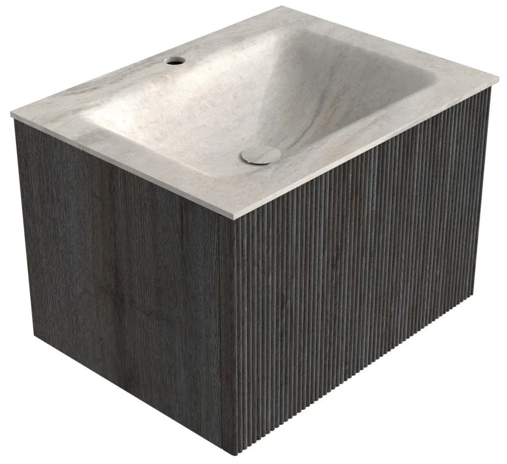 Mondiaz Kurve-dlux 60cm badmeubel shadow met 1 lade en wastafel cloud midden 1 kraangat ostra