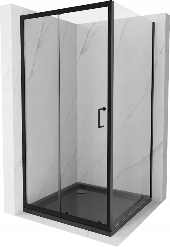 Mexen Apia douchecabine schuif 90 x 90 cm, transparant, zwart + Flat douchebak, zwart - 840-090-090-70-00-4070B