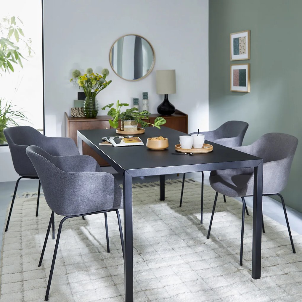 Eettafel, zwart gelakt staal, 6 personen, HIBA