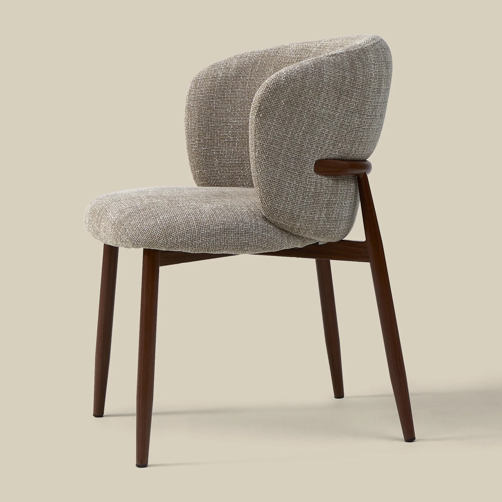 Walnoot Eetkamerstoel Met Ronde Rug Beige