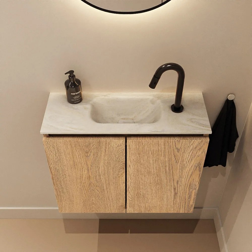 Mondiaz Ture DLux toiletmeubel 60cm washed oak met wastafel ostra midden met kraangat