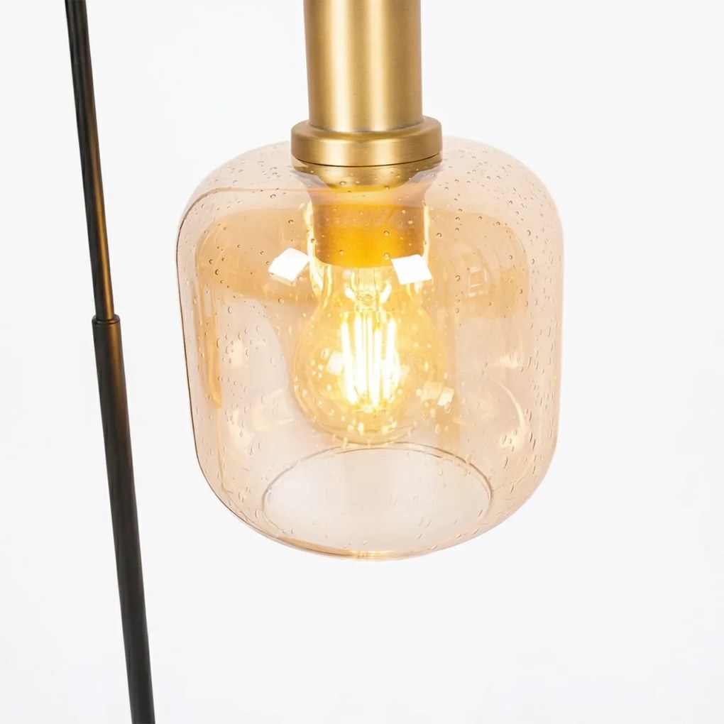Design tafellamp zwart met messing en amber glas - Zuzanna