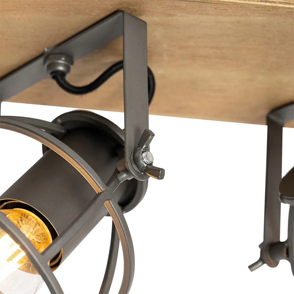Industriële spot donkergrijs met hout verstelbaar 2-lichts - Arthur