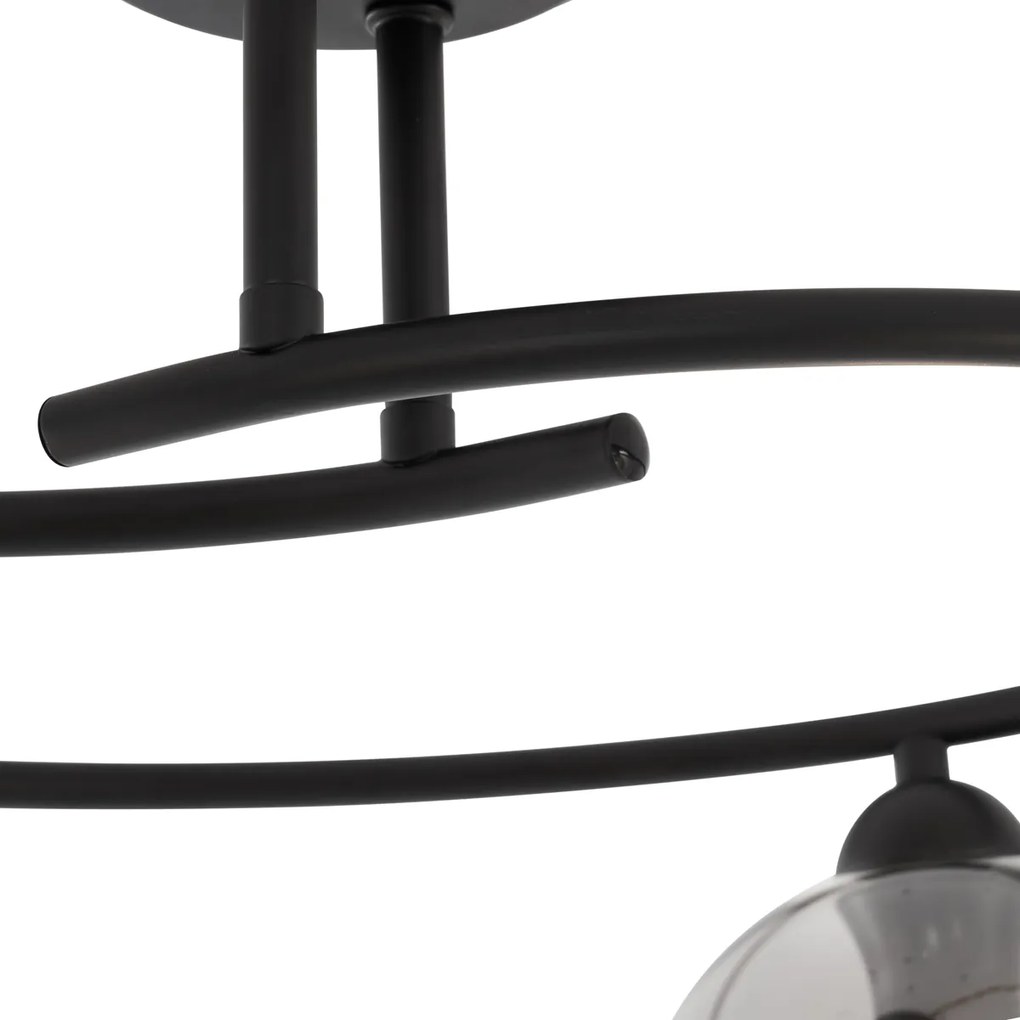 Moderne plafondlamp zwart met smoke glas 4-lichts - Alanis