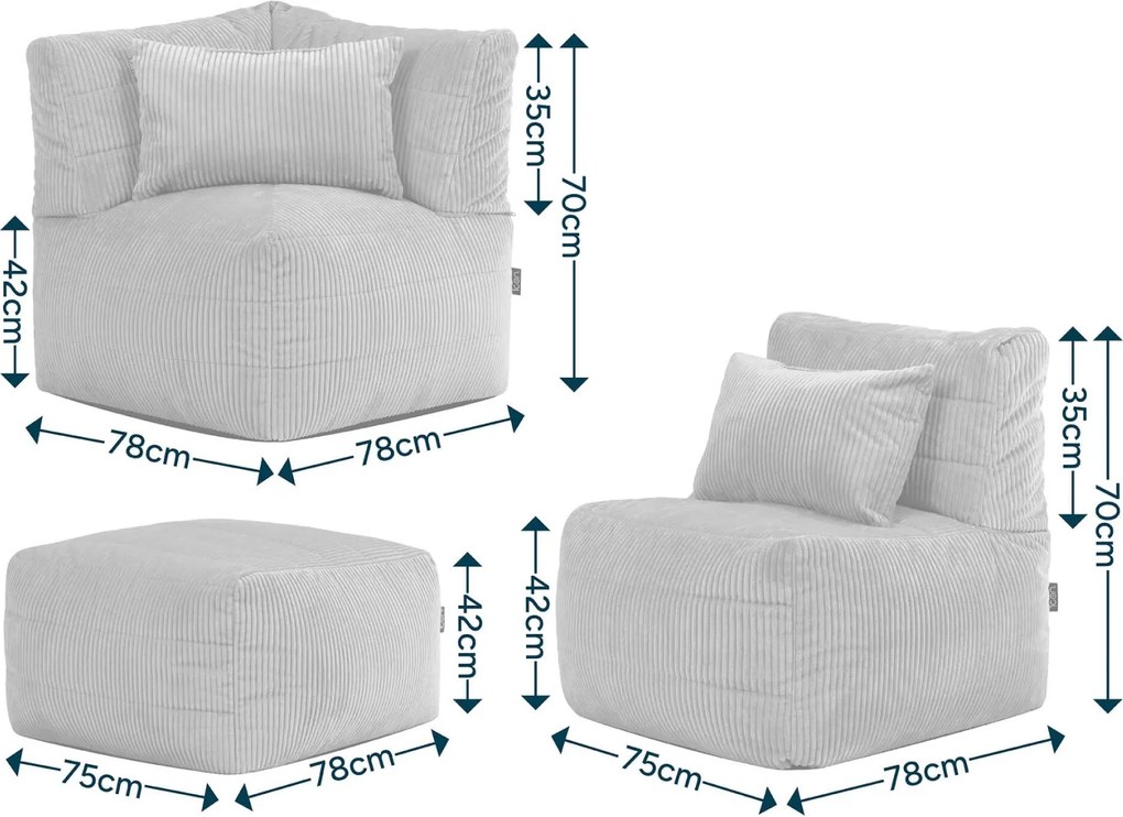 Noa Modulaire Zitzak Zitzak Corduroy - 3-delig - Saliegroen