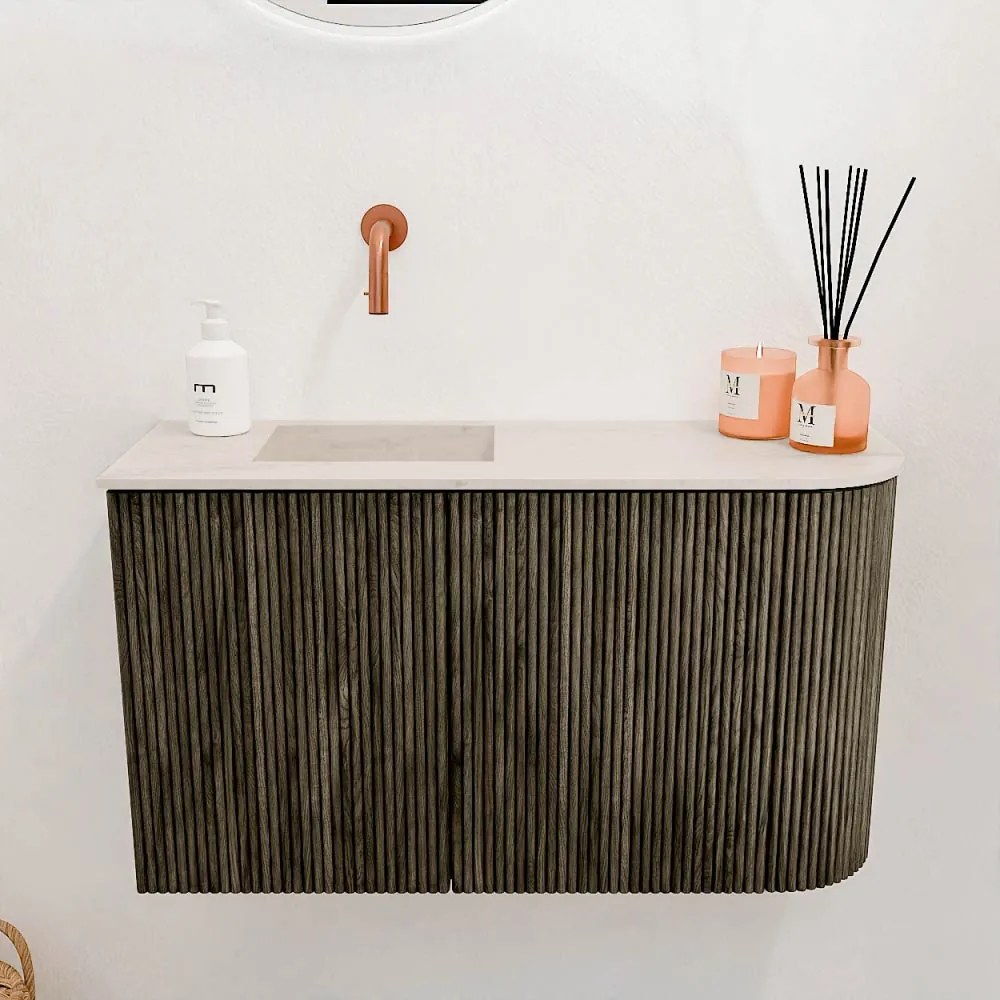 Mondiaz Joya DLux 70cm toiletmeubel ronding rechts shadow met wastafel faye links zonder kraangat meli