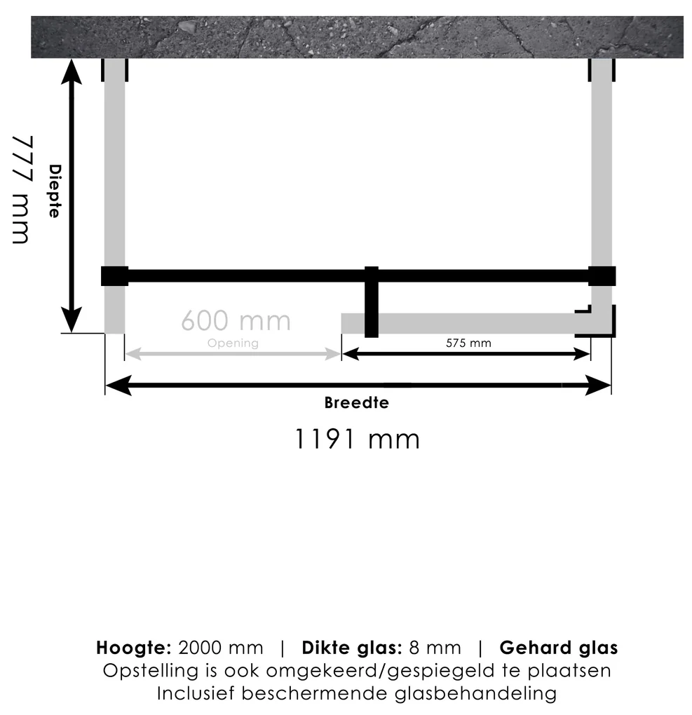 Brauer JC profielloze inloopdouche XL 120x80cm gunmetal geborsteld