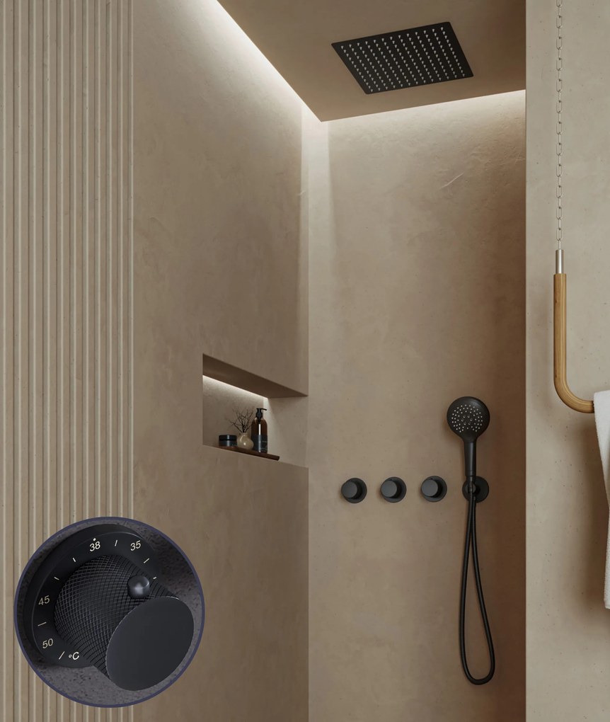 Saniclear Plus Curved inbouw regendouche met inbouw douchekop 30x30cm en 2 standen handdouche zwart mat