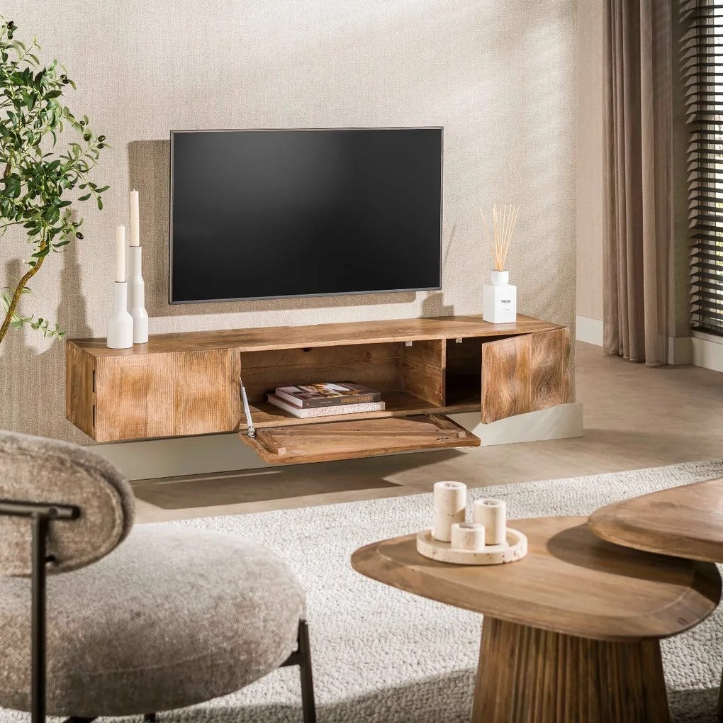 TV-meubel Mangohout Met Golvend Front - 160x35x45cm.