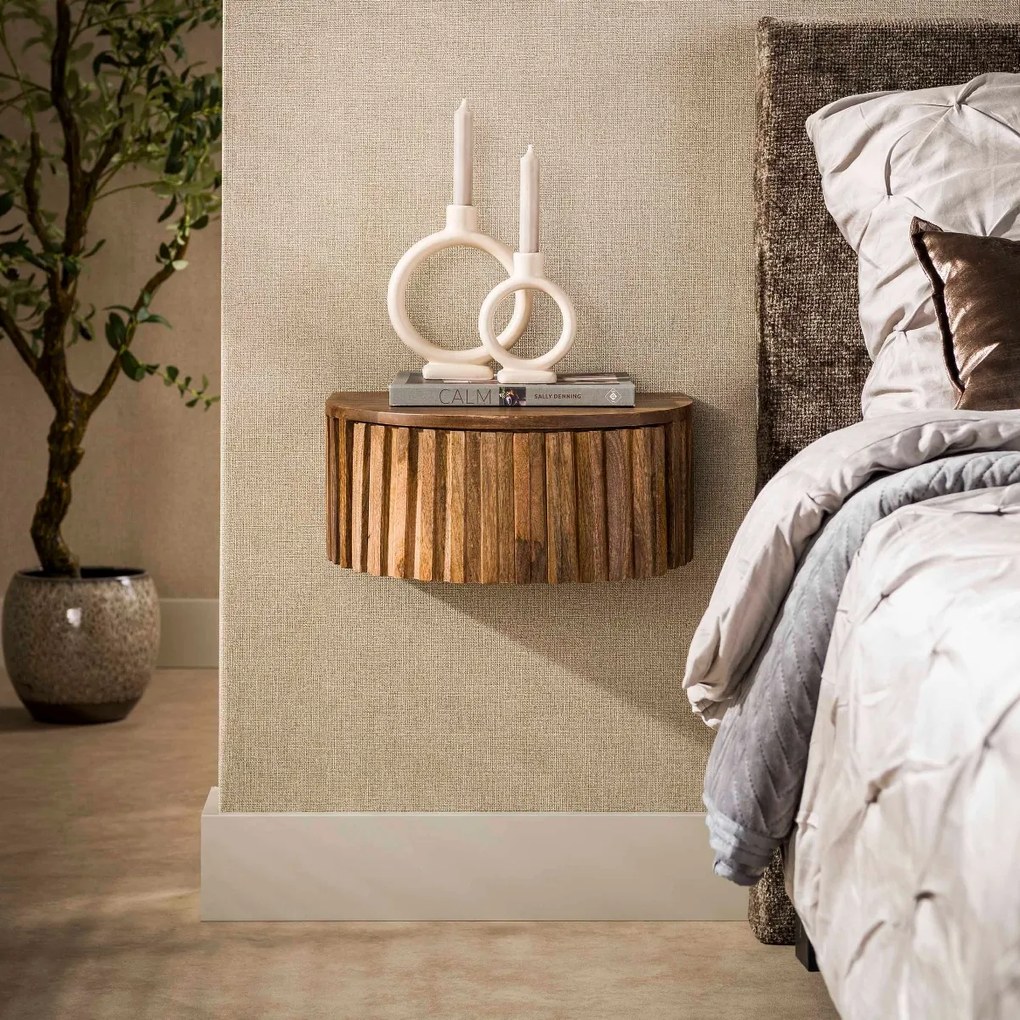 Zwevend Nachtkastje Met Relief Front - 40x35x17cm.