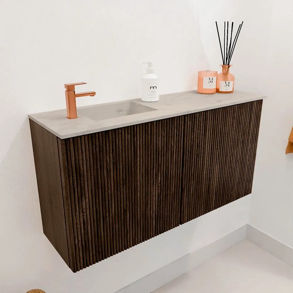 Mondiaz Joya DLux 80cm toiletmeubel walnut met wastafel faye links 1 kraangat opalo