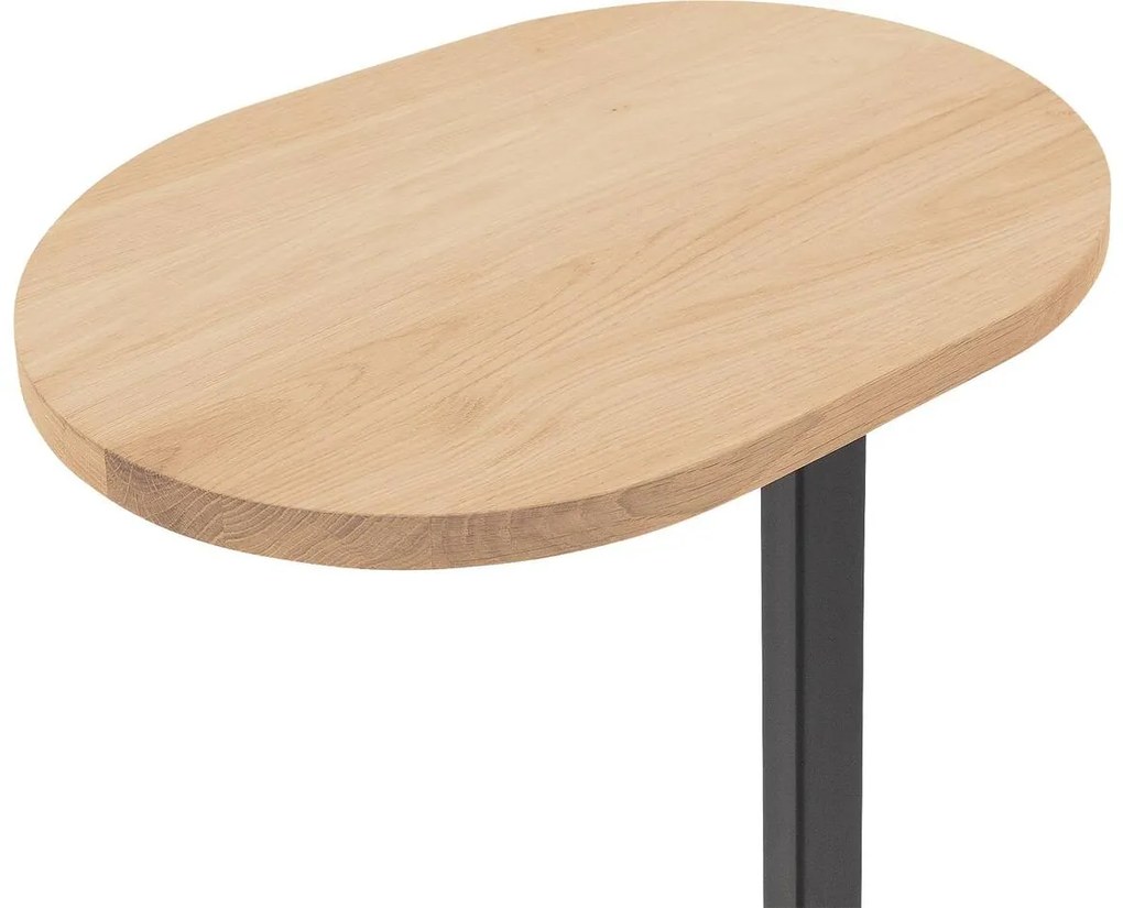 Goossens Nachtkastje Oval, Voet ovaal metaal ral 9005 zwart, blad massief eik