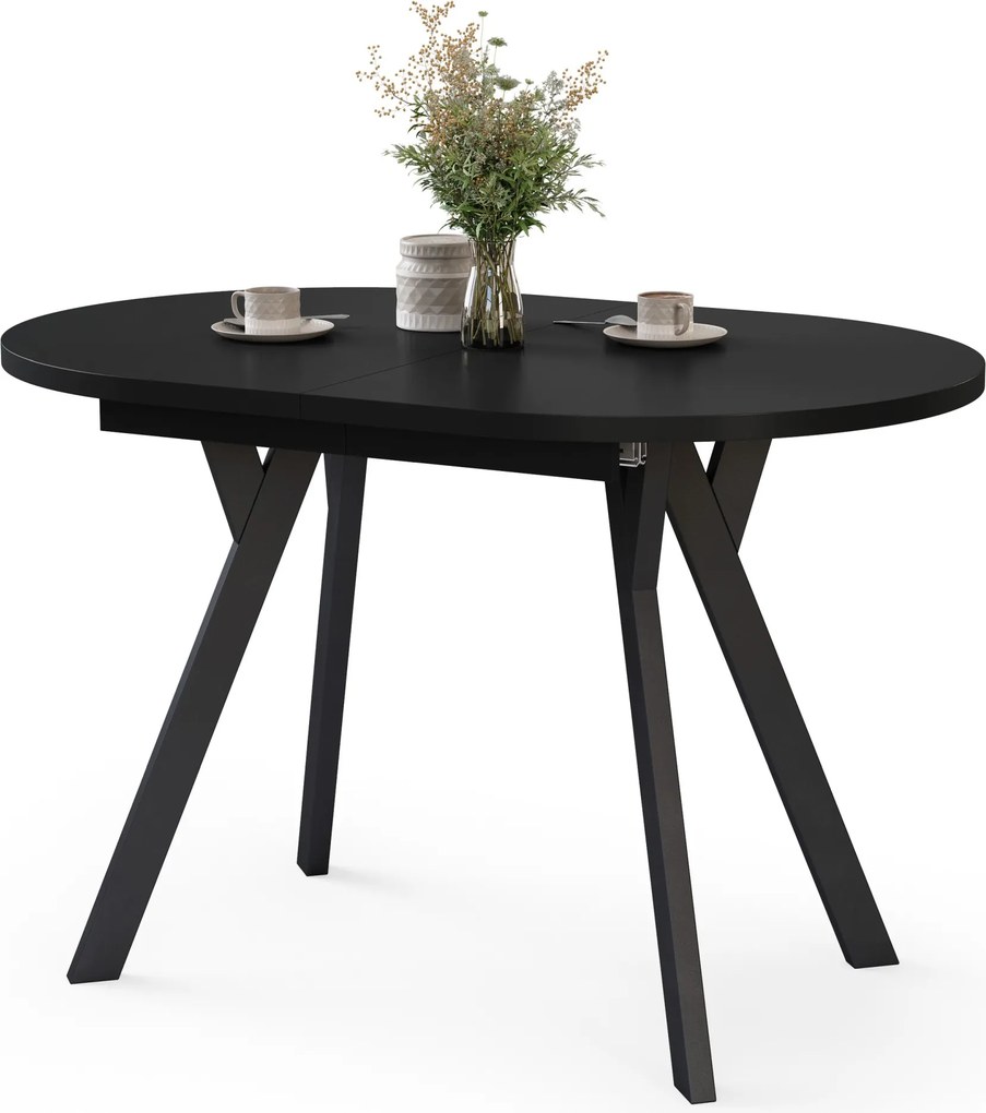 Mazzoni ALMO Zwart mat / zwarte poten - OVALE UITSCHUIFTAFEL 140-240 cm VOOR 10-12 PERSONEN