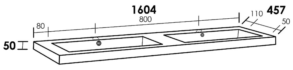 Sanituba Foggia wastafel mineraalmarmer met twee kraangaten 160cm mat