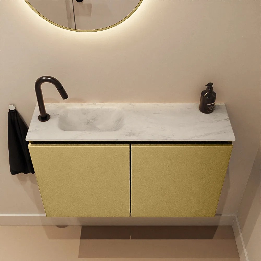 Mondiaz Ture DLux toiletmeubel 80cm oro met wastafel opalo links met kraangat