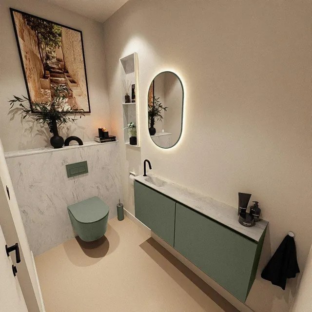 MONDIAZ TURE-DLUX 120cm toiletmeubel Army. EDEN wastafel Opalo positie links. Met 1 kraangat. TUREDX120ARML1OPA