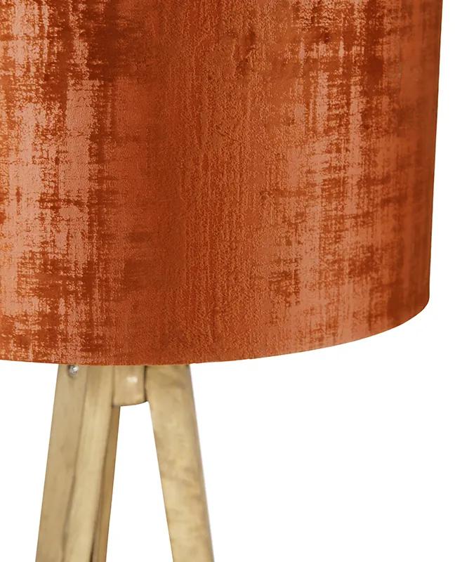 Landelijke tripod vintage hout met kap rood 50 cm - Tripod Classic Landelijk E27 rond Binnenverlichting Lamp
