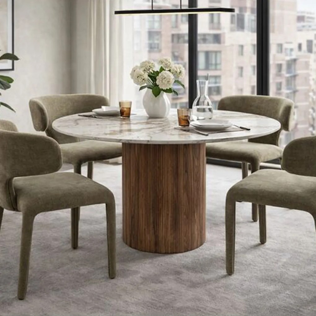 Marmere Ronde Eettafel - 120 X 120cm.