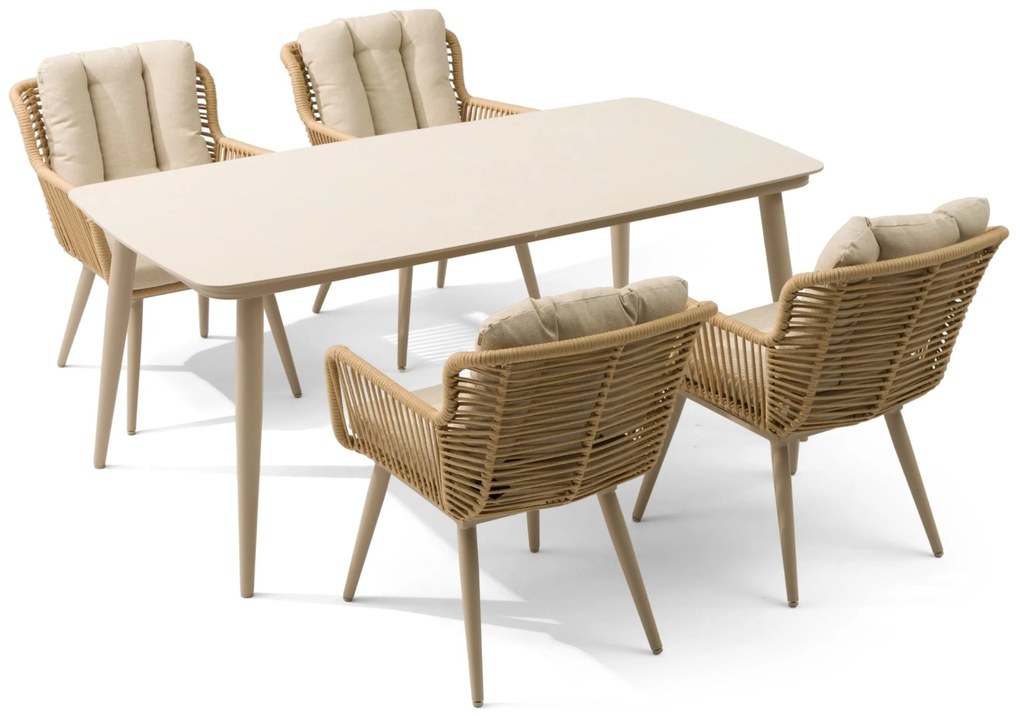 Tuinset 4 personen 180 cm Aluminium/wicker Taupe Coco Custa/Vienna