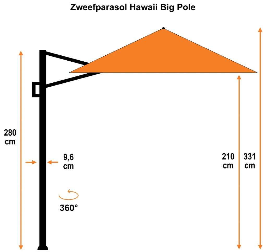 Garden Impressions Hawaii Big Pole zweefparasol 350x350 cm - donker grijs frame - licht grijs doek