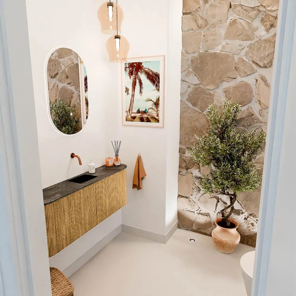 Mondiaz Joya DLux 115cm toiletmeubel ronding links/rechts oak met wastafel faye midden zonder kraangat lava