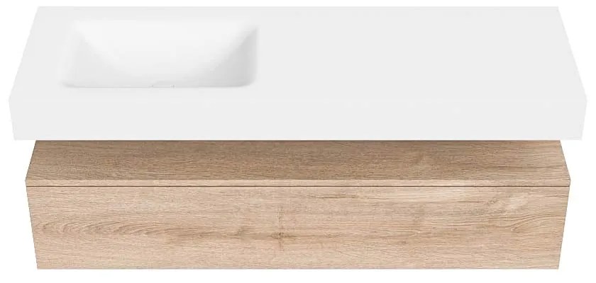 Zaro Alan badmeubel 140cm washed oak 1 lade met vrijhangende wastafel cloud links zonder kraangat talc
