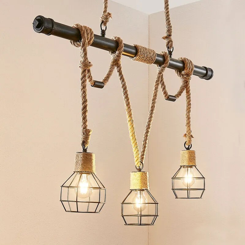 Balkvormige vintage hanglamp Ventura met 3 lampen - lampen-24