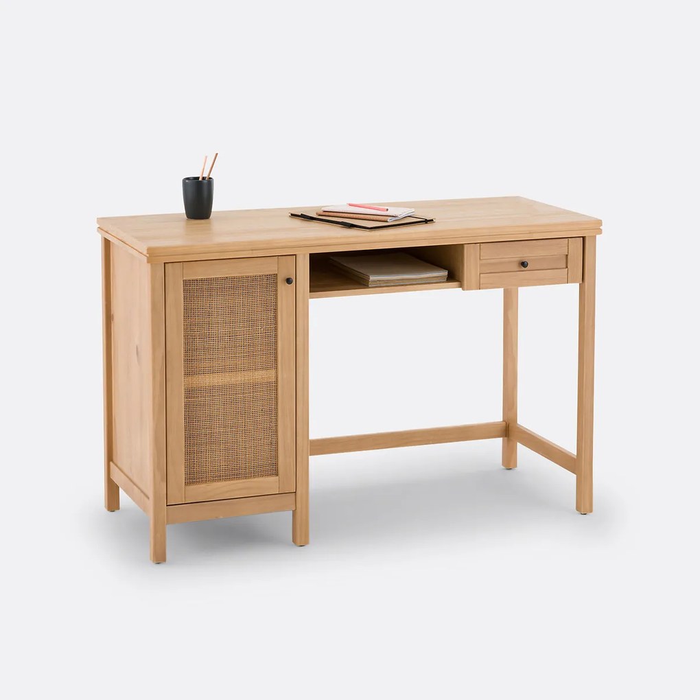 Bureau in massief dennen- en riethout Gabin