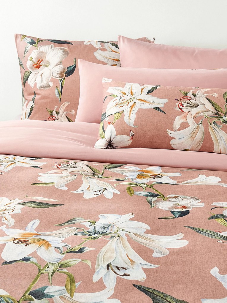 Katoensatijnen dekbedovertrek Flori met bloemenprint