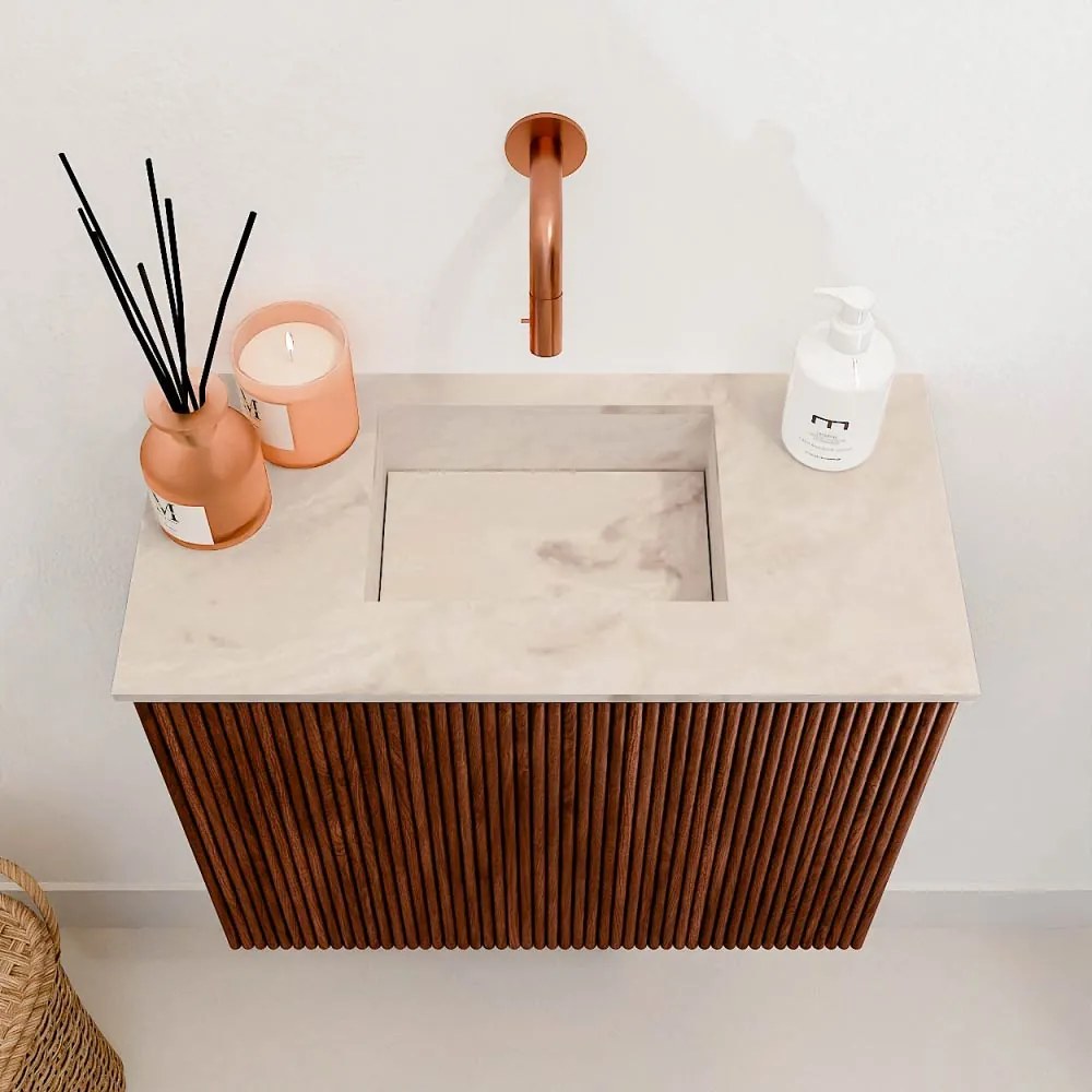 Mondiaz Joya DLux 50cm toiletmeubel ruby met wastafel faye midden zonder kraangat frappe