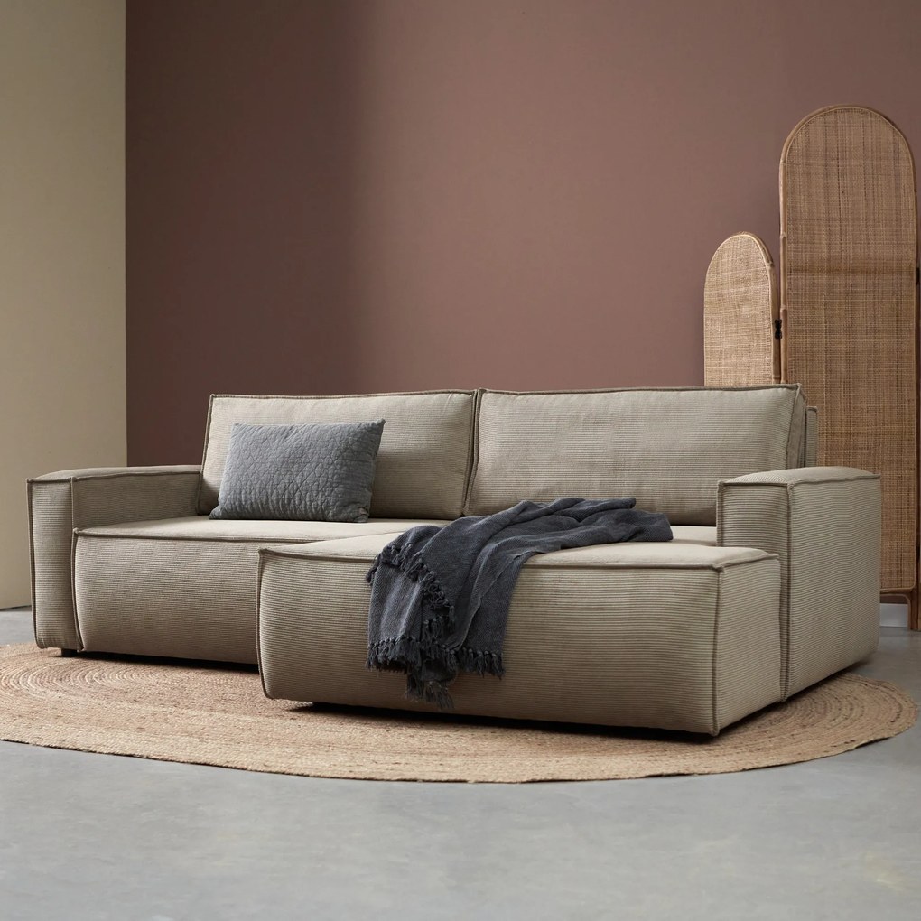 Beige Slaapbank Chaise Longue Rechts
