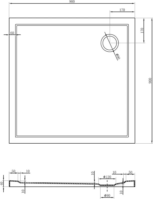 Mexen Flow vierkante douchebak slim 90 x 90 cm, witte glans - 46S109090