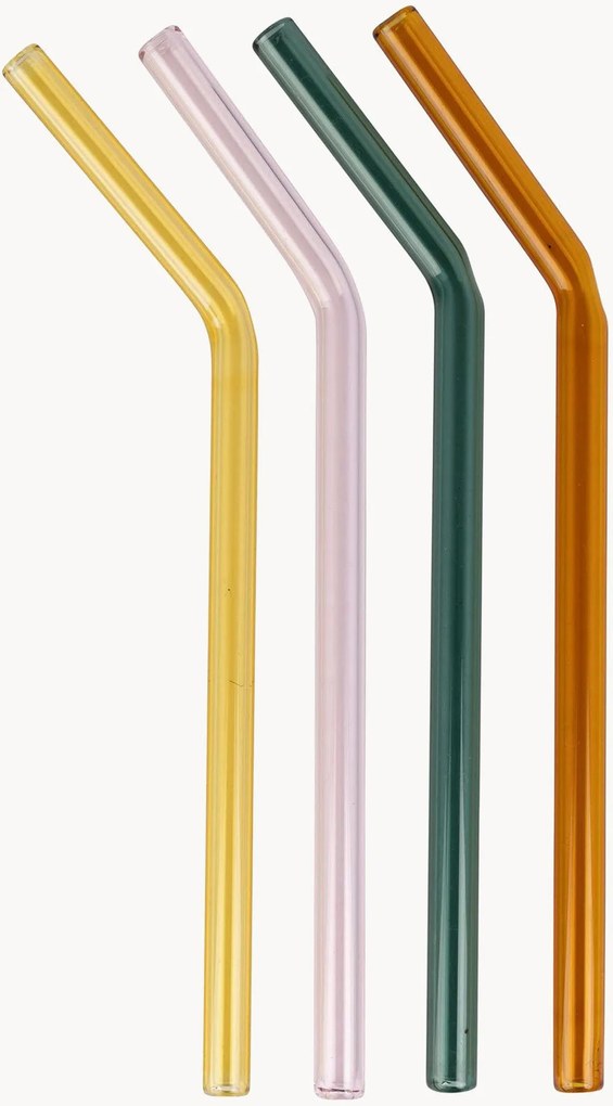 Drinkrietjes Funky van borosilicaatglas, 4-delig