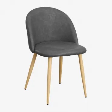 Pakket Van 4 Kana Eetkamerstoelen Met Kunstlederen Bekleding Grijs – Antraciet & Natuurlijk Hout - Sklum