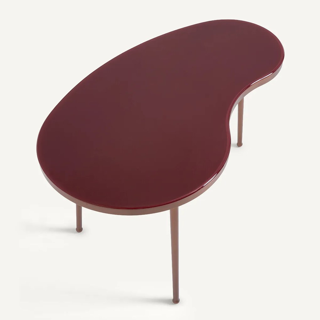 Salontafel in organisch ontwerp, van staal en gehard glazen blad, GALO