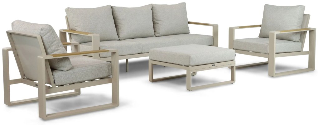 Stoel en Bank Loungeset 5 personen Aluminium/Polywood (teakfinish) Taupe  Lifestyle Garden Furniture Lezo
