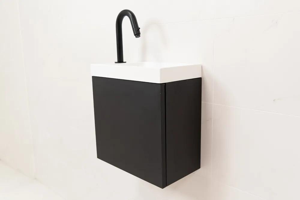 Sanigoods Minimo toiletmeubel 40cm mat zwart met mat witte fontein met kraangat