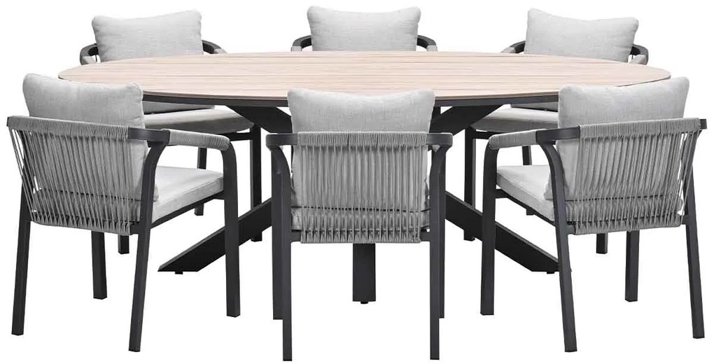 Garden Impressions Tarera tuinset 7-delig taupe - Tulli tuintafel 220x115xH75 cm - light teak vironwood