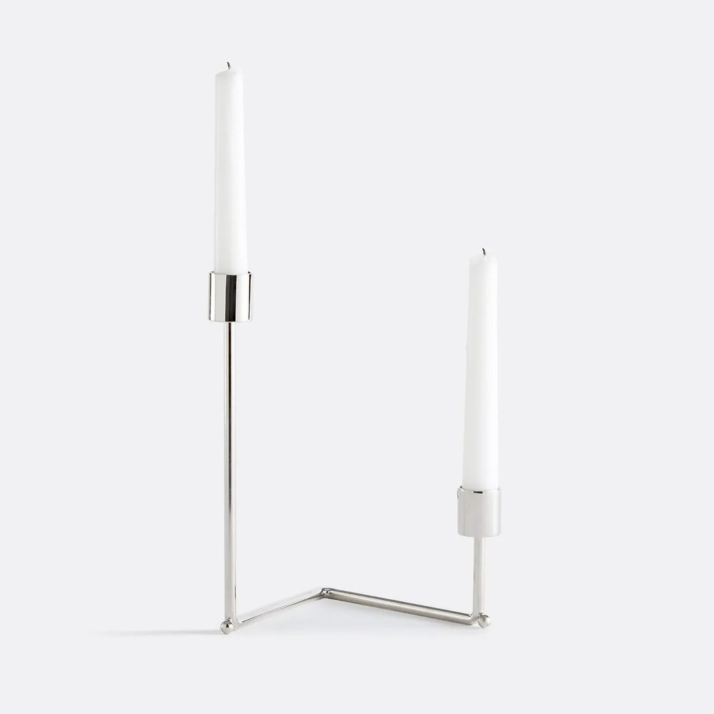Dubbele kandelaar van verchroomd staal Alie