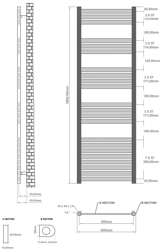 Eastbrook Defford handdoekradiator 60x180 636W chroom