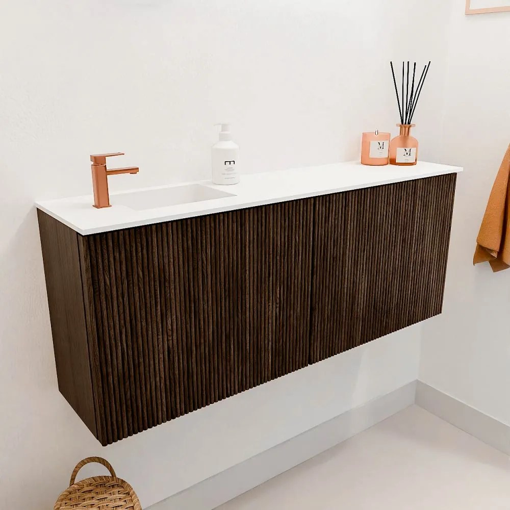 Mondiaz Joya 100cm toiletmeubel walnut met wastafel faye links 1 kraangat talc