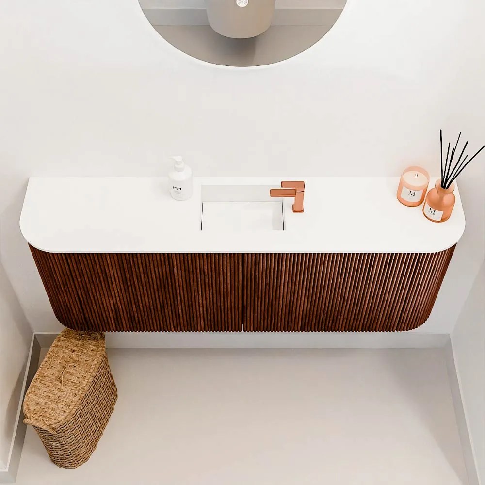 Mondiaz Joya 115cm toiletmeubel ronding links/rechts ruby met wastafel faye midden 1 kraangat talc