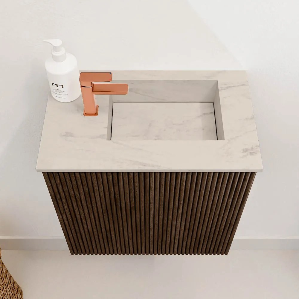 Mondiaz Joya DLux 40cm toiletmeubel walnut met wastafel faye rechts 1 kraangat opalo