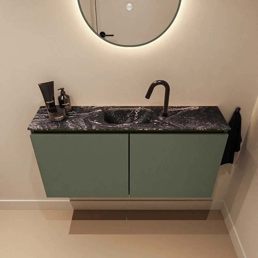 Mondiaz Ture DLux toiletmeubel 100cm army met wastafel lava midden met kraangat