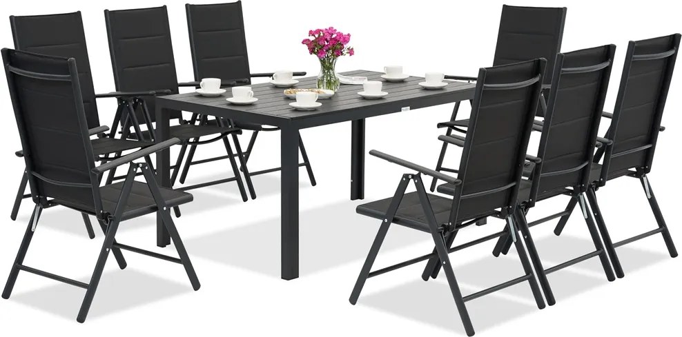 Aluminium tuinmeubelen polywood Verona voor 8 personen Garden Point zwart