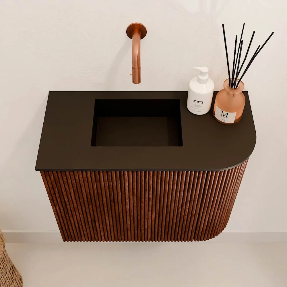 Mondiaz Joya 50cm toiletmeubel ronding rechts ruby met wastafel faye links zonder kraangat urban